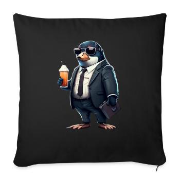 Cool beer-drinking penguin - suit up! - Sofa pillowcase 17,3'' x 17,3'' (45 x 45 cm) - black - Front