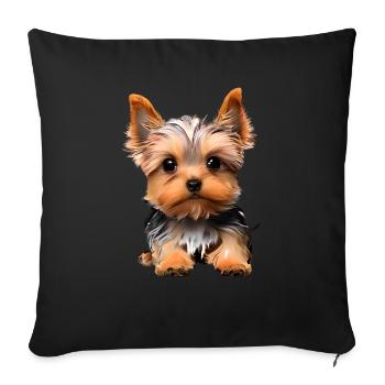 Chien propriétaire du chien Yorkshire Terrier chiot - Housse de coussin décorative 45 x 45 cm - noir - Devant