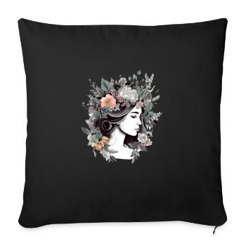 Femme fleurie - Housse de coussin décorative 45 x 45 cm - noir - Devant