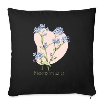 Dessin botanique myosotis - Housse de coussin décorative 45 x 45 cm - noir - Devant