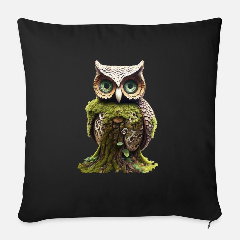 Hölzerne Eule - Sofakissenbezug 45 x 45 cm - Schwarz
