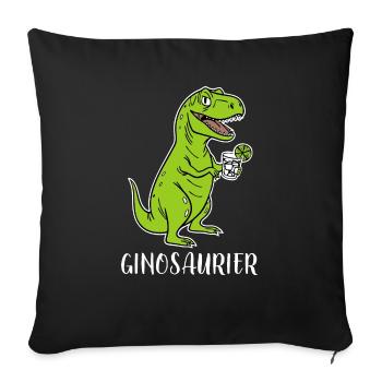 Ginosaurier - lustiger T-rex Dino mit Gin - Sofakissenbezug 45 x 45 cm - Schwarz - Vorne