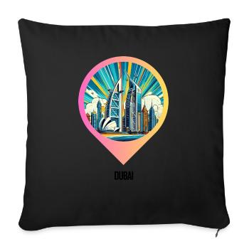 AI Design: Comic Cityscape of Dubai - Sofakissenbezug 45 x 45 cm - Schwarz - Vorne
