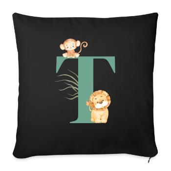 Lettre t vert animaux jungle - Housse de coussin décorative 45 x 45 cm - noir - Devant