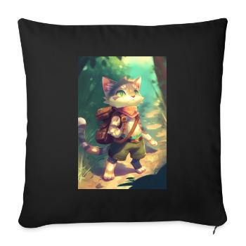 Cat Hiking Adventurer - Sofa pillowcase 17,3'' x 17,3'' (45 x 45 cm) - black - Front
