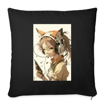 Anime Cat Girl Manga Otaku Waifu - Sofa pillowcase 17,3'' x 17,3'' (45 x 45 cm) - black - Front