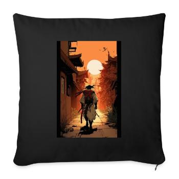 Japanischer Samurai Krieger Sonne Stadt Tempel - Sofakissenbezug 45 x 45 cm - Schwarz - Vorne