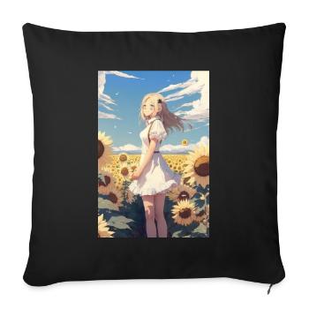 Anime Girl Anime Girl Waifu Otaku Sunflowers - Sofa pillowcase 17,3'' x 17,3'' (45 x 45 cm) - black - Front