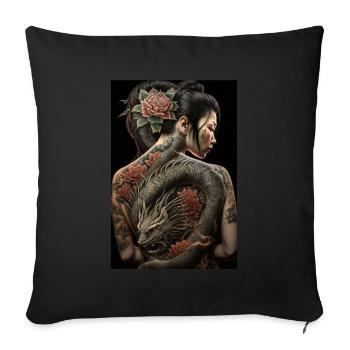 Geisha Yakuza Tattoo Japanese Dragon - Sofa pillowcase 17,3'' x 17,3'' (45 x 45 cm) - black - Front