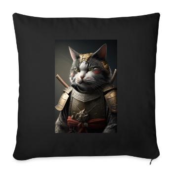 Samouraï Chat Chat Cool Japon Guerrier - Housse de coussin décorative 45 x 45 cm - noir - Devant