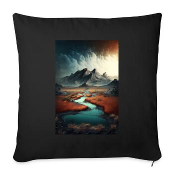Surrelistic landscape mountains river pond meadows - Sofa pillowcase 17,3'' x 17,3'' (45 x 45 cm) - black - Front
