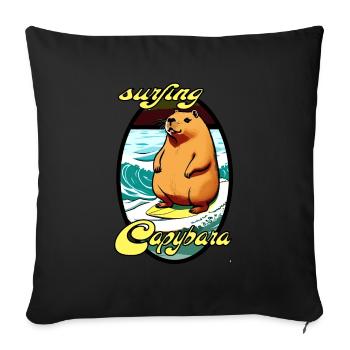 surfing Capybara, tier am surfen - Sofakissenbezug 45 x 45 cm - Schwarz - Vorne