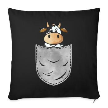 Kuh in der Tasche Tier Brusttasche Kuh Rind - Sofakissenbezug 45 x 45 cm - Schwarz - Vorne