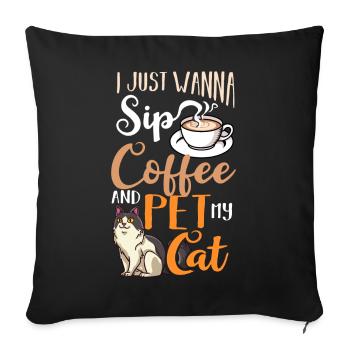 Cafetière Chat Machine Chaton Tasse Grains - Housse de coussin décorative 45 x 45 cm - noir - Devant