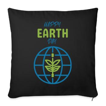 Happy Earth Day Graphic Plant Globe Nature - Sofa pillowcase 17,3'' x 17,3'' (45 x 45 cm) - black - Front