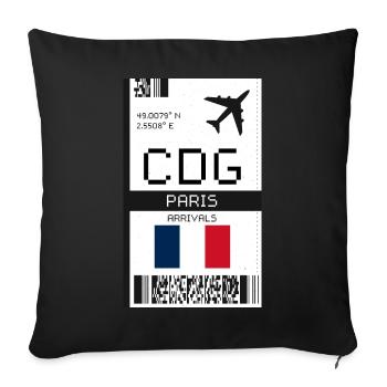 Carte d’embarquement à Paris, France - Billet d’aéroport CDG - Housse de coussin décorative 45 x 45 cm - noir - Devant