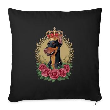 Doberman Pinscher with crown and great roses - Sofa pillowcase 17,3'' x 17,3'' (45 x 45 cm) - black - Front