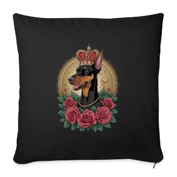 Doberman Pinscher with crown and great roses - Sofa pillowcase 17,3'' x 17,3'' (45 x 45 cm) - black - Front