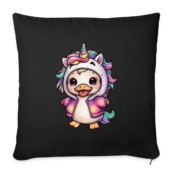 Dessin animé Kawaii Caneton avec tenue de licorne - Housse de coussin décorative 45 x 45 cm - noir - Devant