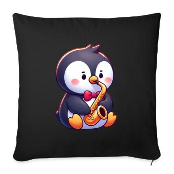 Concert de jazz du saxophoniste pingouin - Housse de coussin décorative 45 x 45 cm - noir - Devant