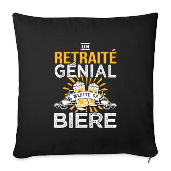 Retraité et Bière cadeau retraite humour retraité - Housse de coussin décorative 45 x 45 cm - noir - Devant