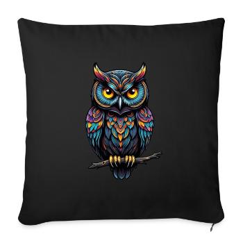 Hibou décoratif assis sur une branche - Housse de coussin décorative 45 x 45 cm - noir - Devant