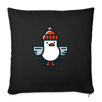 Mouette de la mer du Nord avec bonnet T-shirt - Housse de coussin décorative 45 x 45 cm - noir - Devant
