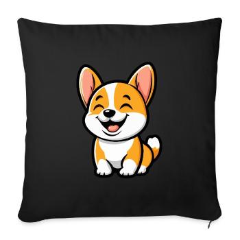 Chien Corgi Mignon - Housse de coussin décorative 45 x 45 cm - noir - Devant