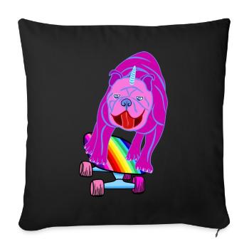 Skateboard Chien Carlin Bulldog Licorne Arc-en-ciel - Housse de coussin décorative 45 x 45 cm - noir - Devant