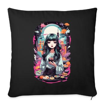 Anime e-Girl Sushi Goth Pastel Streetwear - Housse de coussin décorative 45 x 45 cm - noir - Devant