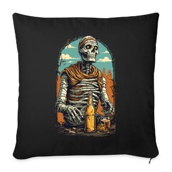 Momie squelette bière Halloween rétro Design - Housse de coussin décorative 45 x 45 cm - noir - Devant