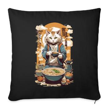 Soupes Ramen pour chats amour Kanji Style affiche Design - Housse de coussin décorative 45 x 45 cm - noir - Devant