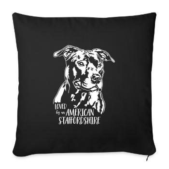 Aimé par un chien américain du Staffordshire Wilsigns - Housse de coussin décorative 45 x 45 cm - noir - Devant