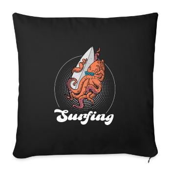 Surfboard Octopus Surfing Ocean Summer Vacation - Sofa pillowcase 17,3'' x 17,3'' (45 x 45 cm) - black - Front