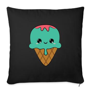 cute smiling ice cream cone, doux sourire glace - Housse de coussin décorative 45 x 45 cm - noir - Devant