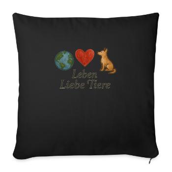 Leben Liebe Tiere - Sofakissenbezug 45 x 45 cm - Schwarz - Vorne