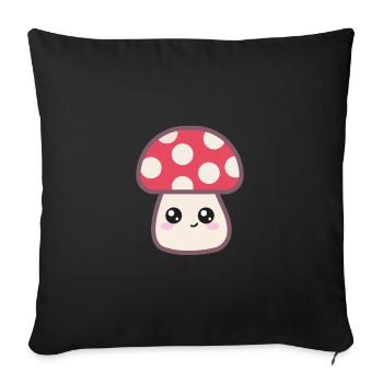 Champignon Mignon Dessin Kawaii - Housse de coussin décorative 45 x 45 cm - noir - Devant
