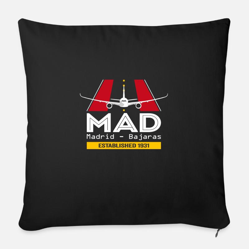 MAD Madrid Airport Espagne - Conception d’avion - Housse de coussin décorative 45 x 45 cm - noir