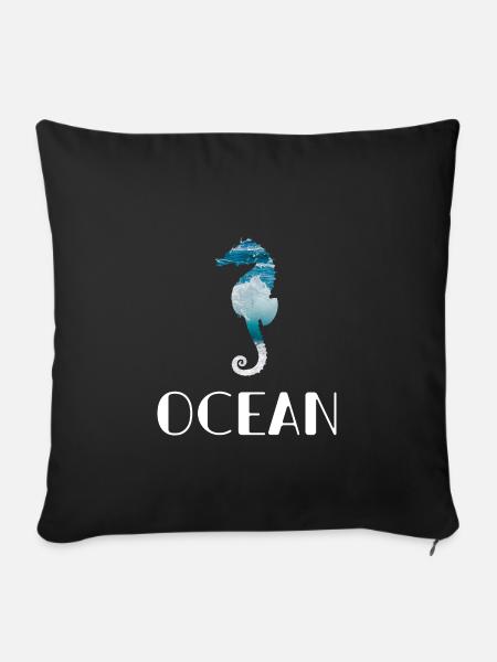 Seepferd im Meer - Sofakissenbezug 45 x 45 cm - Schwarz