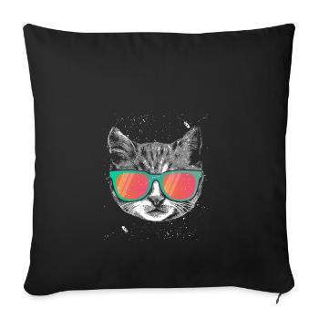 chat cool cadeau idée cadeau lunettes de soleil - Housse de coussin décorative 45 x 45 cm - noir - Devant