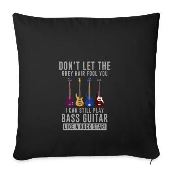 Basse guitare vieux homme cheveux grand-père pensionnaire oncle - Housse de coussin décorative 45 x 45 cm - noir - Devant