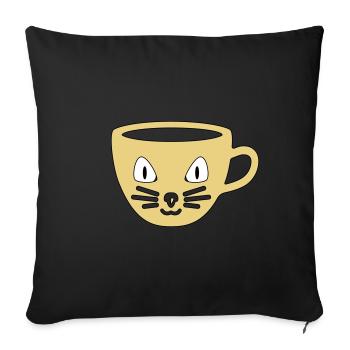 Tasse mit Katzengesicht Kaffeetasse Teetasse Katze - Sofakissenbezug 45 x 45 cm - Schwarz - Vorne