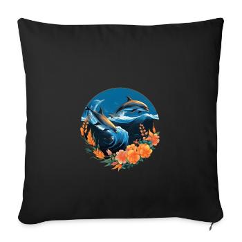 Dauphins en fleurs - Housse de coussin décorative 45 x 45 cm - noir - Devant