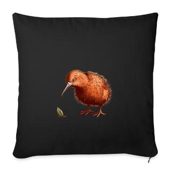 Kiwi Oiseau avec brin d’herbe - Housse de coussin décorative 45 x 45 cm - noir - Devant