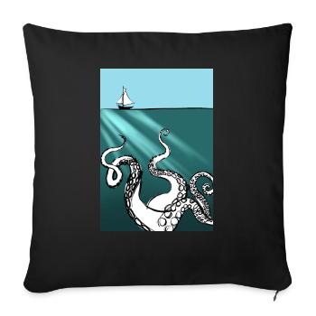 Bateau et poulpe - Housse de coussin décorative 45 x 45 cm - noir - Devant