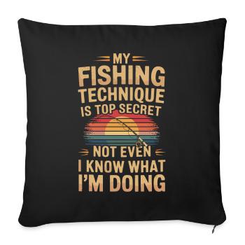Pêcheur drôle de dicton pêche - Housse de coussin décorative 45 x 45 cm - noir - Devant