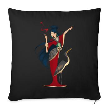 Asian Woman Sorceress with Heron Asia - Sofa pillowcase 17,3'' x 17,3'' (45 x 45 cm) - black - Front