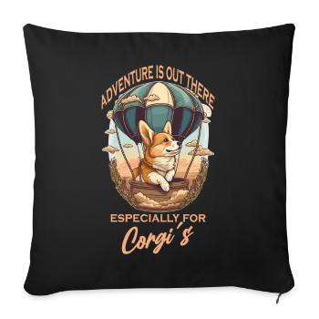 Chien aventurier en montgolfière - Housse de coussin décorative 45 x 45 cm - noir - Devant