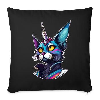 Psychedelisches Motiv Einhorn Katze - Sofakissenbezug 45 x 45 cm - Schwarz - Vorne