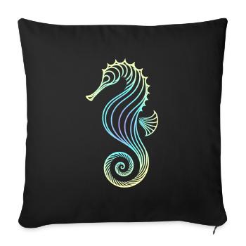 Seepferdchen Farbverlauf Blau Gelb Tribal Grün - Sofakissenbezug 45 x 45 cm - Schwarz - Vorne